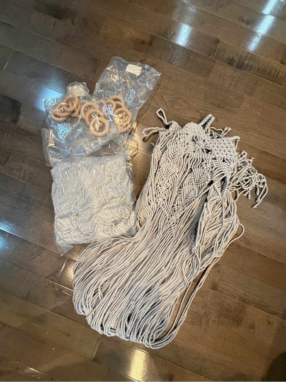 Handmade macrame curtains with attachments for rod